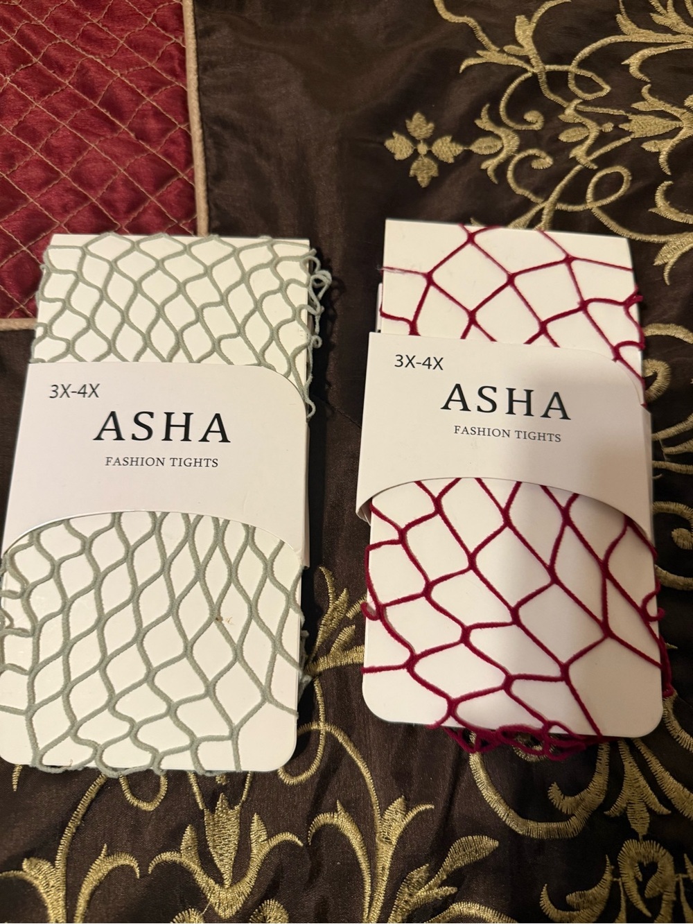 ASHA Fashion Fishnet Tights - Silver & Burgundy (3X-4X)